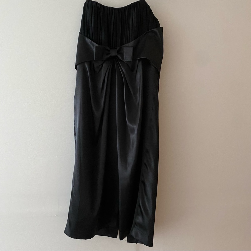 Vintage little black dress DeLaru Black strapless satin dress midi - Picture 3 of 8